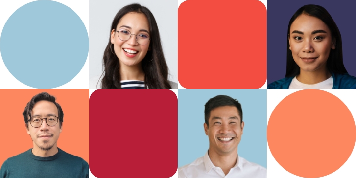 A group of people smiling in different colors.